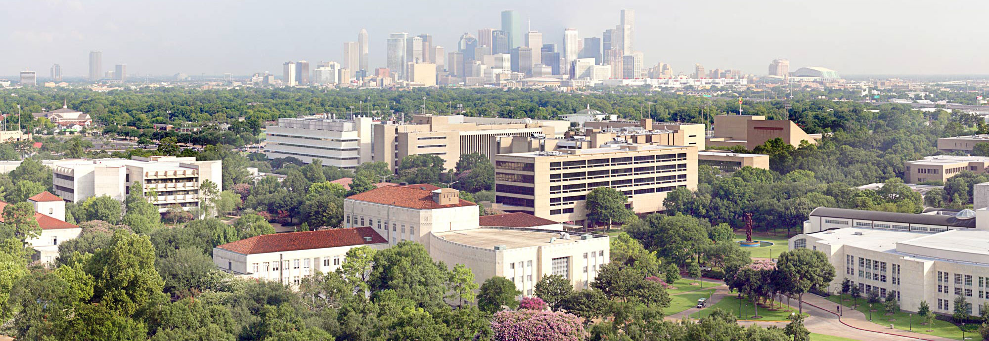 Aerial view of the UH Campus with Houston Skyline