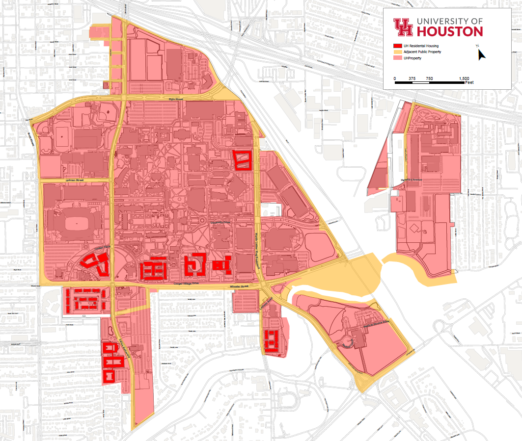 UH central campus Clery geography map